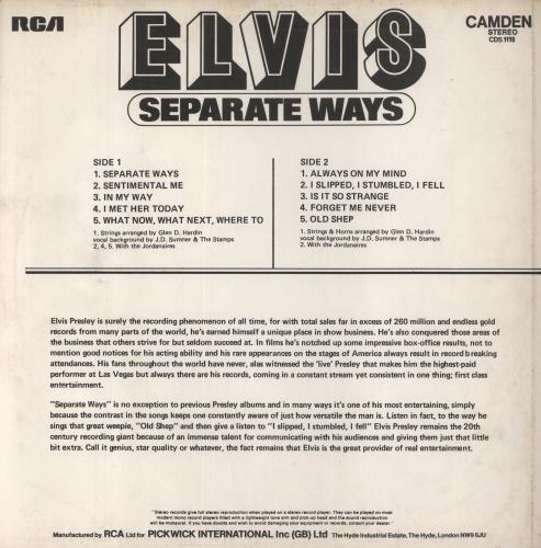 Elvis Presley Separate Ways UK vinyl LP album (LP record